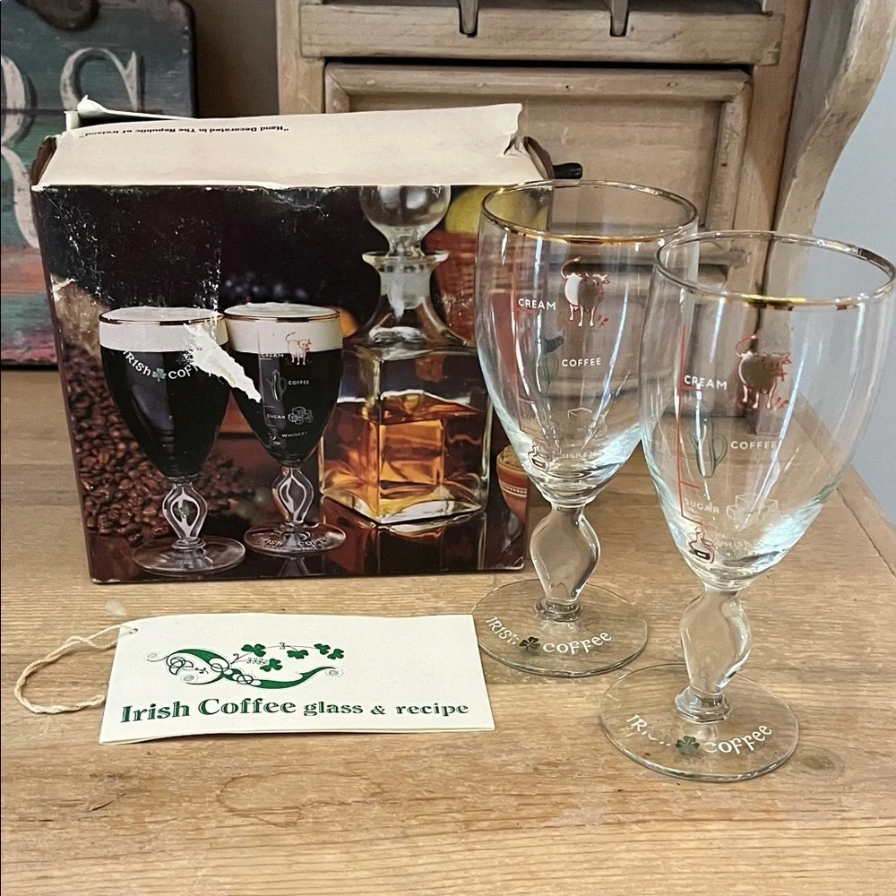 Vintage Schmid Irish Coffee Glasses & Recipe Set of 2